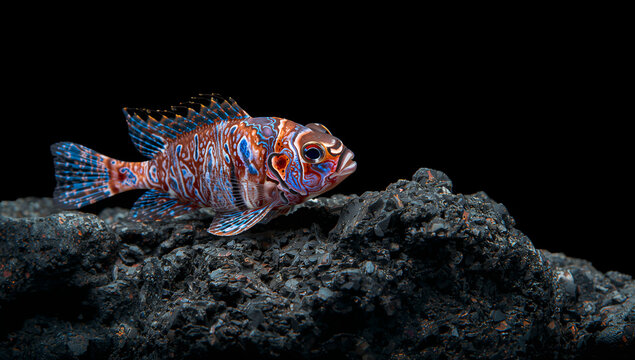 Mandarin Dragonet Fish with Vibrant Swirling Blue and Orange Patterns