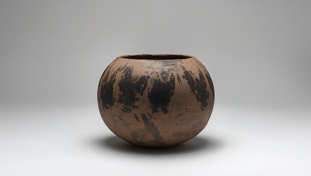 Squat Monolithic Pit Fired Clay Vessel with Dark Carbon Smoke