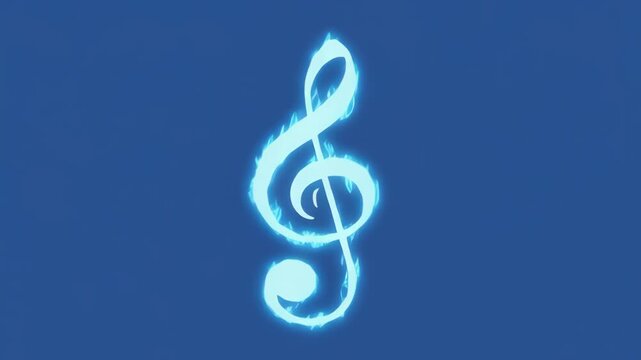 Gleaming treble clefs animate on blue stripes with subtle light flares during a smooth camera pan representing music creation