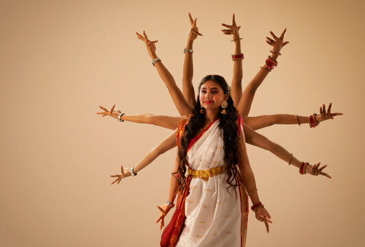Portrait of a Bengali woman as goddess Durga