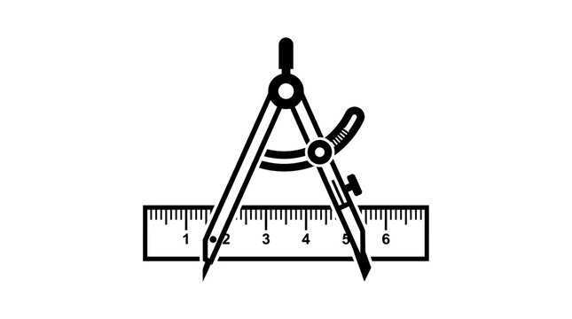 Black and white drafting compass and ruler icon.