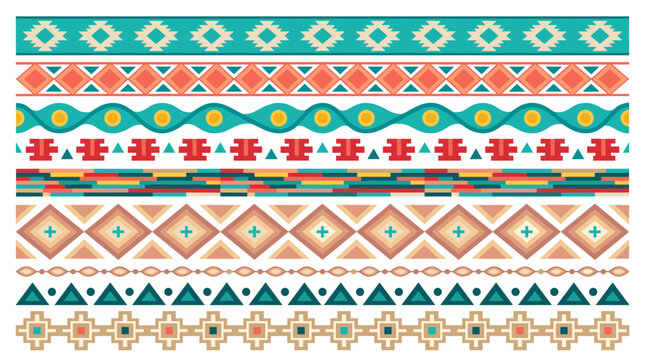 Set of tribal ethnic seamless borders. decorative elements with geometric patterns