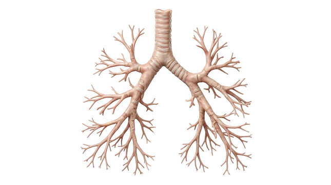 Anatomical illustration of human bronchial tree with transparent background.