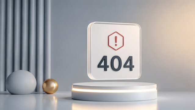 Website error 404 page not found concept with warning alert icon on modern transparent glass display
