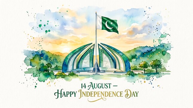 Pakistan Monument Independence Day Watercolor