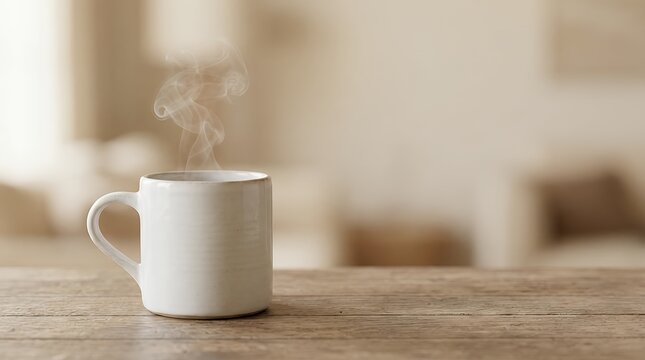 3D render of a simple yet evocative of a white ceramic mug with delicate steam rising from it capturing a moment of warmth comfort and the simple pleasure of a hot beverage for coffee concepts white