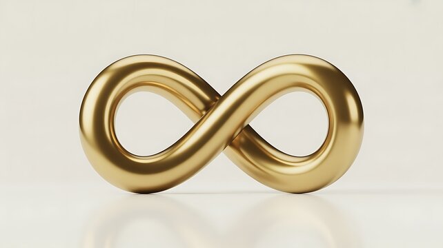 Shiny gold infinity symbol icon on a soft surface