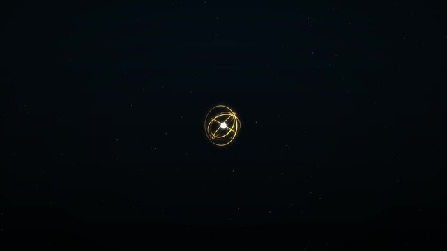 A glowing golden abstract symbol with intertwined elliptical shapes against a dark, cosmic background, evoking a sense of mystery and energy.