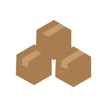 Three brown cardboard boxes stacked together isolated on white background