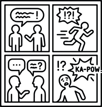 Comic Strip Action Storyboard Panel Line Art Vector Icon