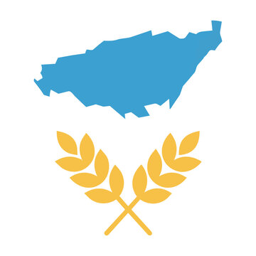 Crete island map silhouette icon with golden wheat stalks in a circular frame minimalist travel concept
