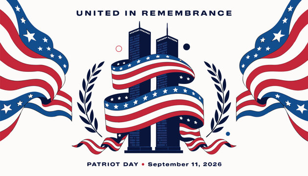 Patriot day united in remembrance poster with twin towers design