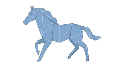 Obraz premium Geometric blue low poly running horse illustration.