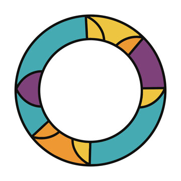 Whimsical hand-drawn circular frame in vibrant teal with a clean black outline, isolated on a pure white background. Decorative design element