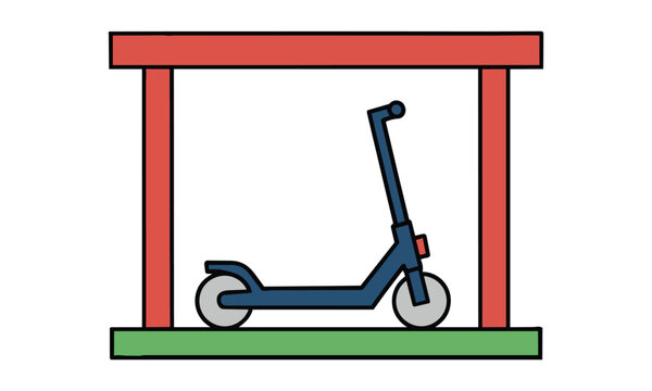 minimalist electric scooter icon parked under shelter isolated on white modern mobility concept