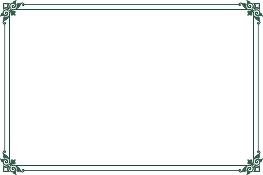 Elements of ornate vintage frames. Border green on white classic  swirls, floral motifs. Design print for greeting cards, wedding invitations, restaurant menu, royal certificates. 2
