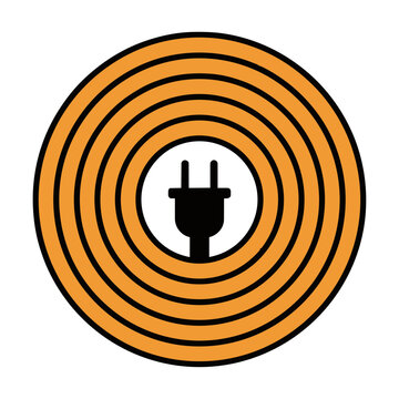 Bright orange extension cord coiled neatly with a black plug on a clean white background, minimalist industrial equipment design