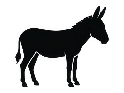 Black silhouette of a donkey standing in profile view simple farm animal graphic illustration