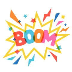 Vector boom pop art typography. Colorful shapes, lightning flash speech bubble pop art concept for party, festival event © Qualit Design