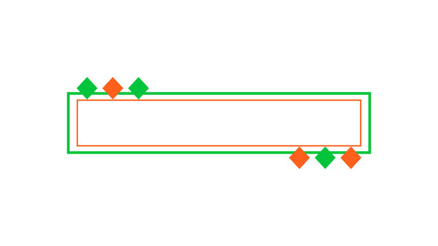 Green and Orange Rectangle Banner with Double Line Border and Corner Diamond Accents, Colorful Frame Isolated on Transparent Background