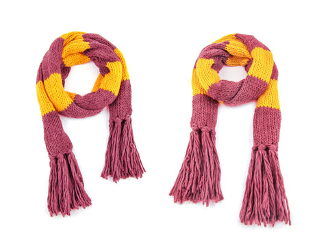 Knitted scarf on a white background.