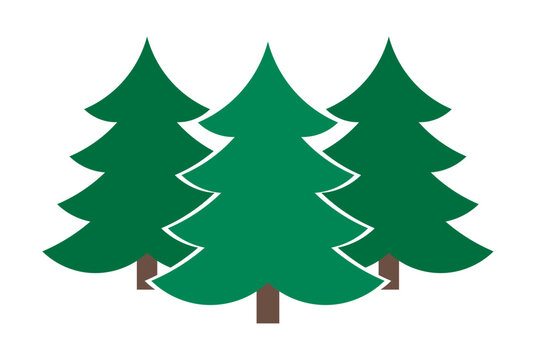Green forest symbol. Three Christmas trees on white background. Vector illustration.