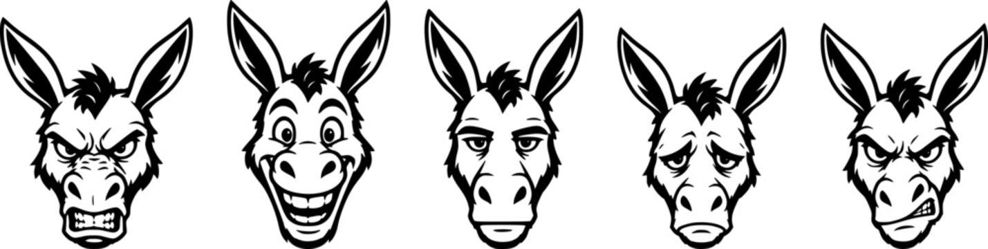 donkey emotional faces vector