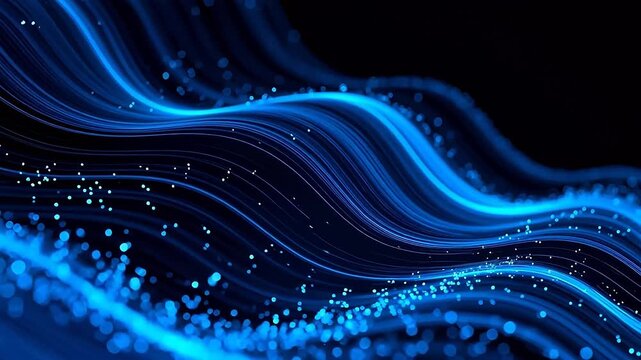 Abstract blue wave patterns with glowing dots