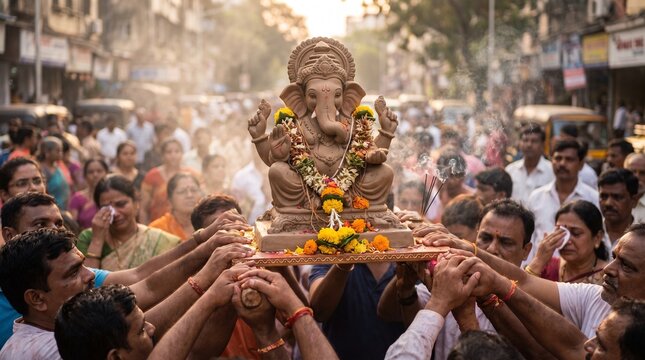 An emotional Ganesh Visarjan, showered with fragrant petals, as the community unites in heartfelt devotion