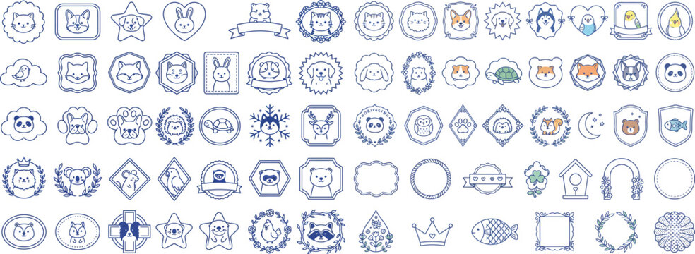 Collection of various geometric minimalist logos and icons with geometric