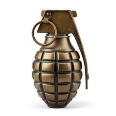 Obraz premium Close up of a classic metal pineapple shaped hand grenade with pin isolated on white background military explosive tactical pineapple explosives detonation equipment conflict ordnance