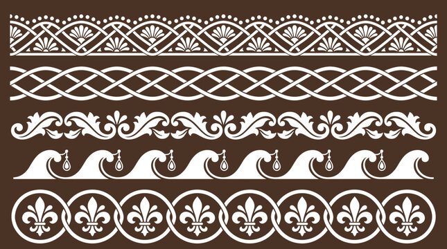 Elegant decorative borders and dividers with classic floral and wave patterns vintage