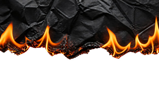 Burning black paper isolated on transparent background