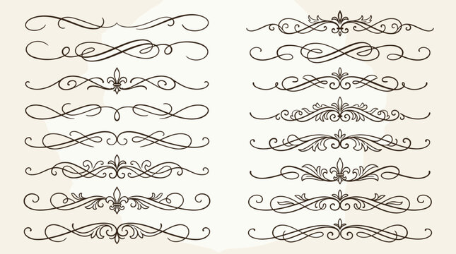 Decorative flourishes and elegant ornate borders for invitation card design page headers