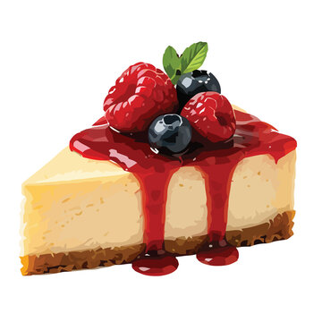 Delicious Chocolate Cheesecake Slice with Fresh Cherries and Cream on Plate Isolated on White Background Gourmet Bakery Dessert