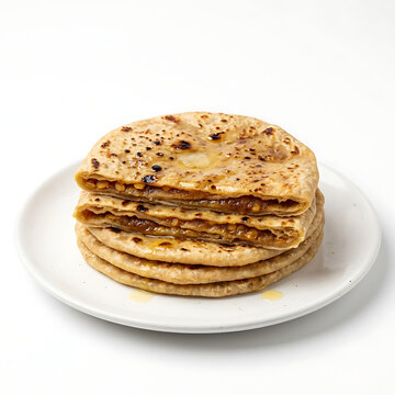 Authentic Maharashtrian Puran Poli Isolated on White Background &ndash; Traditional Indian Sweet Flatbread