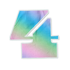 Number 4 is floating on transparent canvas, showing pastel watercolor paper-grain die-cut sticker © vectorfusionart