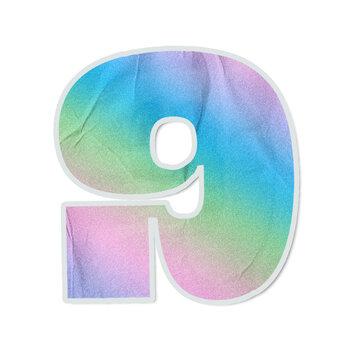 Bold 9 is sitting as sticker on transparent canvas with pastel gradient, fabric texture, outline