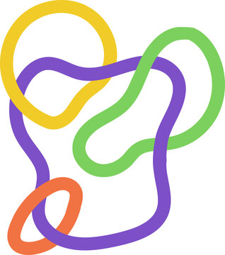 Four yellow, green, orange, purple loops are weaving in flat style, transparent background