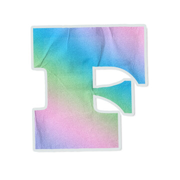 Stylized F is floating on transparent background with sticker pastel watercolor and white stroke
