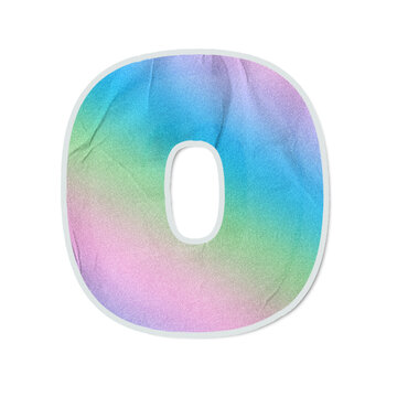 Flat O sticker is floating on transparent background, showing pastel wash texture and soft shadow