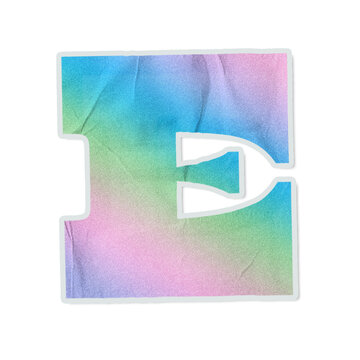 Stylized uppercase E sticker is floating on transparent canvas, showing pastel watercolor texture