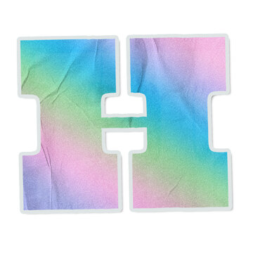 Capital H is appearing as flat sticker on transparent bg, pastel gradient, white-outlined, creases