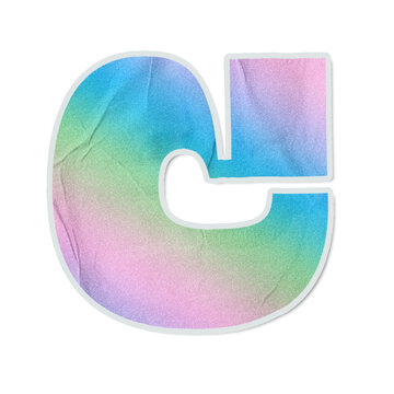 Stylized g diecut sticker is floating on transparent canvas, showing pastel gradient and creases