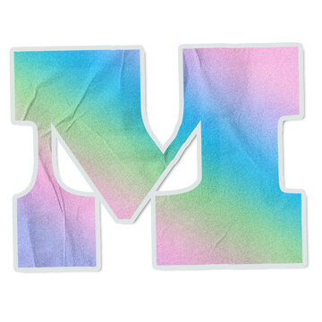 Stylized M is floating as sticker, pastel texture, white border, shadow, transparent background