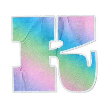 Blocky monogram is floating on transparent bg, die-cut sticker, pastel gradient and white stroke