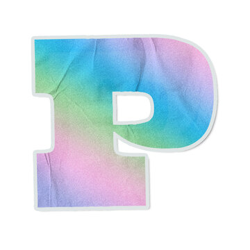 Bold letter P is floating on transparent canvas with pastel gradient vector wash shadow white edge