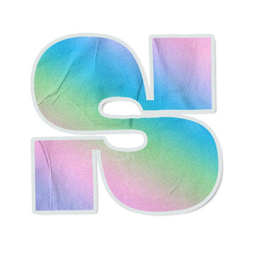 Letter S is appearing as flat pastel sticker on transparent canvas, white outline and creases