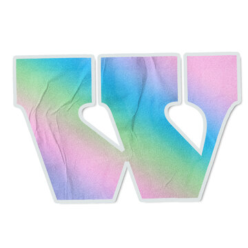 Capital W is appearing on transparent bg as sticker showing pastel gradient crumpled texture shadow