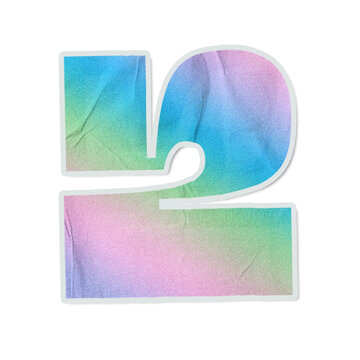 Numeral 2 is floating on transparent canvas, showing pastel watercolor, white outline, shadow